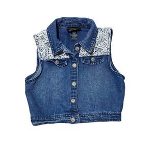 Retro Lace Trim Denim Vest
